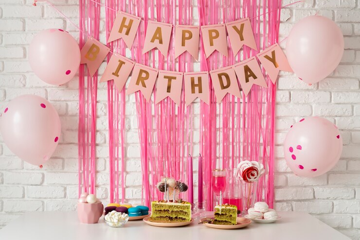table arrangement birthday event with cake happy birthday banner 23 2149312266 4