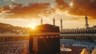 view kaaba dawn mecca with throng muslims encircling structure generative ai 1 1