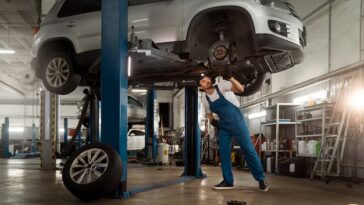 mechanic working car suspension repair shop 52683 107770