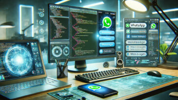 DALL%C2%B7E 2025 03 05 16.21.53 A futuristic workspace featuring multiple screens displaying real time chat application development. One screen shows code in Android Studio another 1
