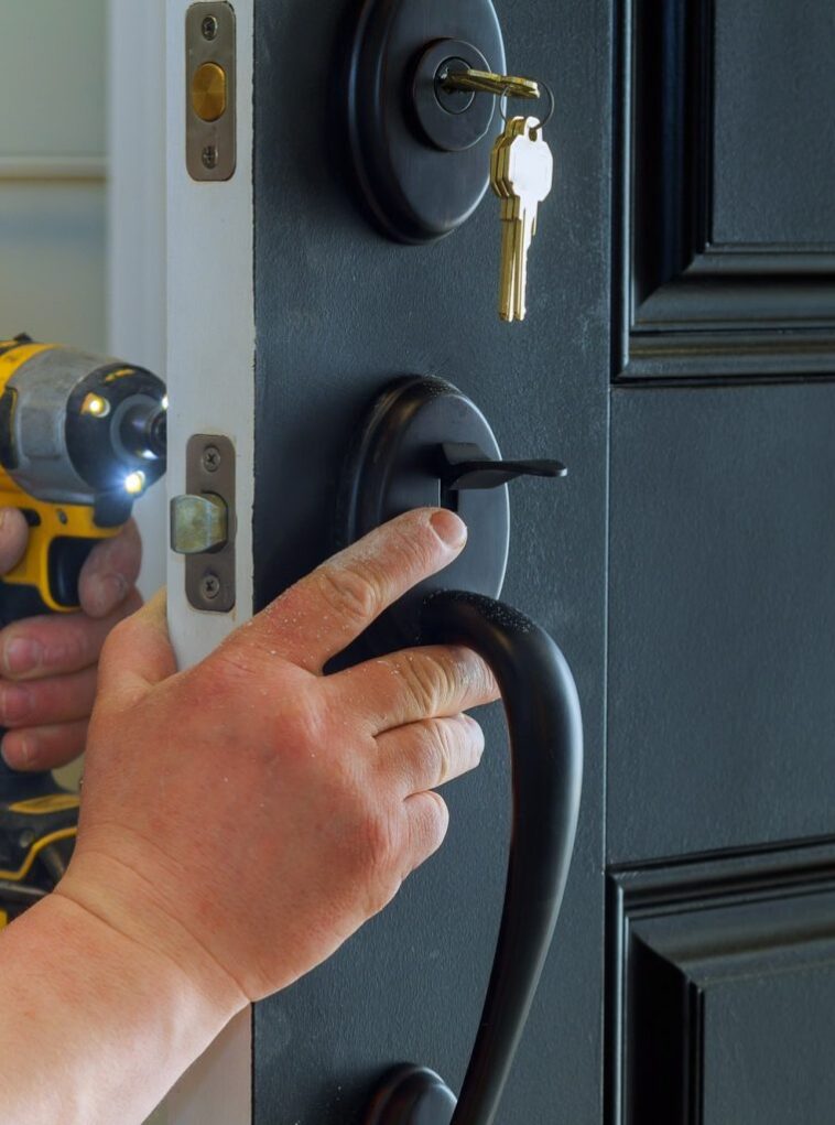 How Locksmith Services in Orlando, FL Can Improve Your Home Security 1 closeup of a professional locksmith installing a new lock on a house exterior door with the inside qvjbg0v2gfxtrll1jz4zsmwqmp4r4s5vxuq0io2eio