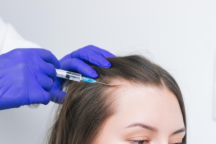 Restore Hair Confidence With Strategic PRP Hair Treatment Cost 1 young brunette woman suffering hair loss receiving injections into scalp hair growth 753567 369