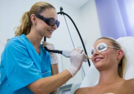 receiving laser epilation treatment